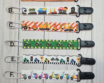 Construction Tractor Car Pacifier Clip / Baby shower gift / fabric pacifier clip / handmade baby present /