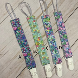Lilly Inspired Pacifier Clip/ Baby shower gift / fabric pacifier clip / handmade baby present /