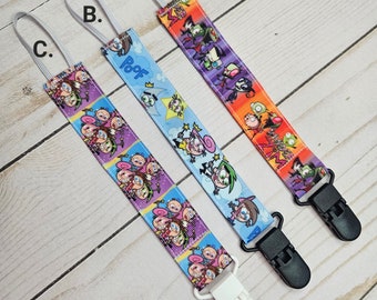 Kids Cartoon Parents Pacifier Clip / Baby shower gift / fabric pacifier clip / handmade baby present /