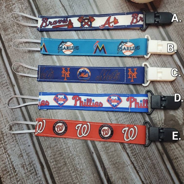 Pacifier Clip/ Baby shower gift / fabric pacifier clip / handmade baby present / Professional Baseball / National League East