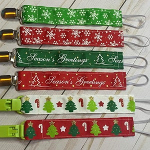 Christmas Pacifier Clip / Baby shower gift / fabric pacifier clip / handmade baby present / Santa / Happy Holidays