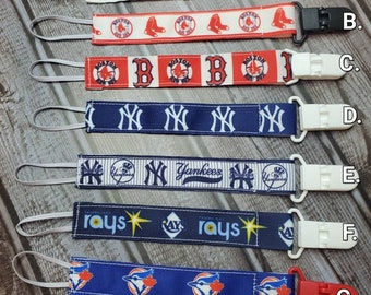 Pacifier Clip/ Baby shower gift / fabric pacifier clip / handmade baby present / Professional Baseball / American League East