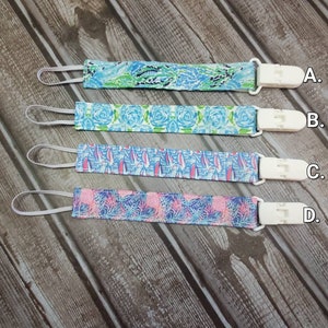 Pacifier Clips / Preppy Baby Accessory / Tropical / Palm Beach / Baby Shower Gift / Pacifier Holder / Newborn Gift / Fabric Nipple Clip