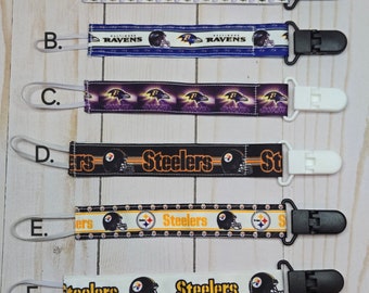 Professional Football Pacifier Clip/ Baby shower gift/fabric pacifier clip / handmade baby present /