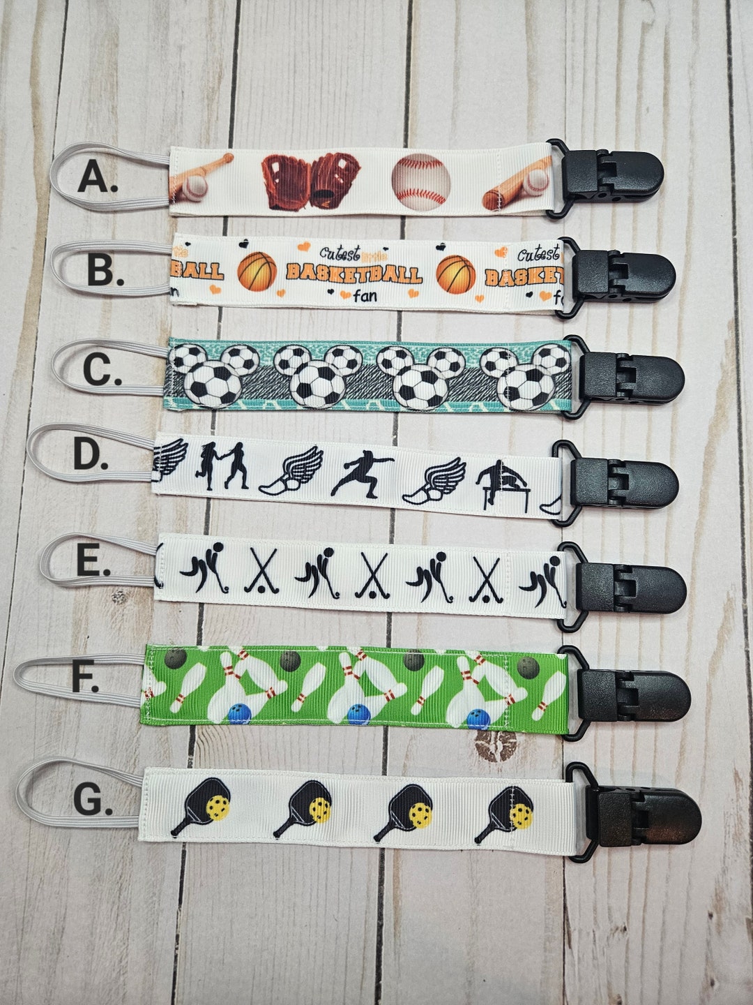 Sports Soccer Paddleball Bowling Pacifier Clip / Baby Shower Gift ...