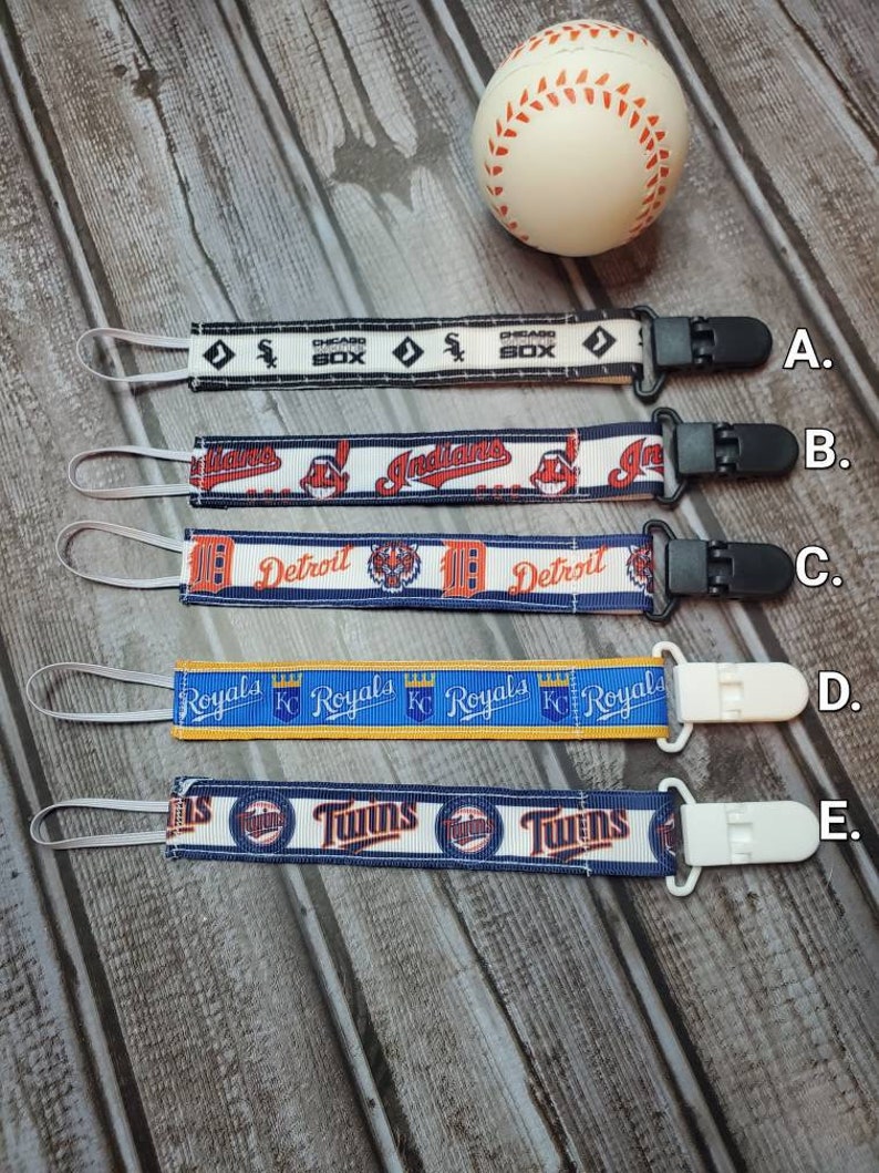 Pacifier Clip/ Baby shower gift / fabric pacifier clip / handmade baby present / Professional Baseball / American Central image 1