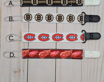 Hockey Team Pacifier Clip, Handmade Baby Shower Gift