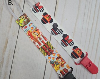 Fireman Pacifier Clip/ Baby shower gift / fabric pacifier clip / handmade baby present /