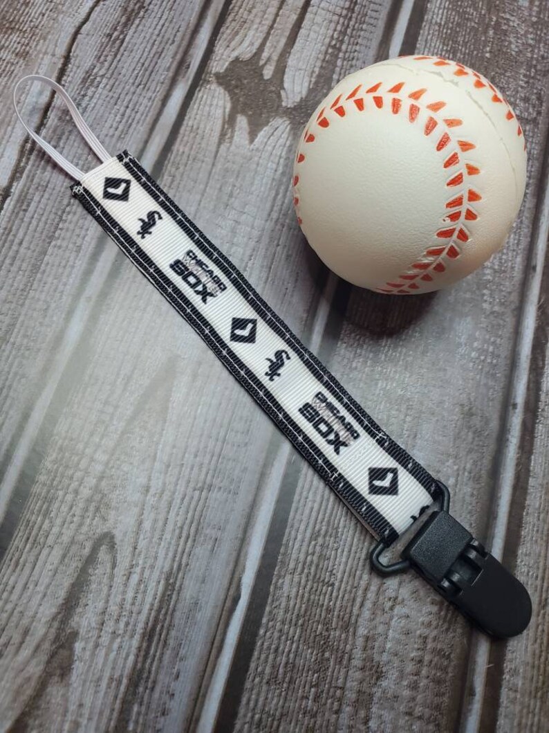 Pacifier Clip/ Baby shower gift / fabric pacifier clip / handmade baby present / Professional Baseball / American Central image 2