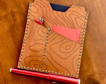 Custom Made Leather Passport or Field Notes (3.5”x5.5”) Style Notebook Sleeve with Laser Engraved Details