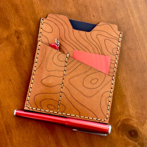 Custom Made Leather Passport or Field Notes (3.5”x5.5”) Style Notebook Sleeve with Laser Engraved Details