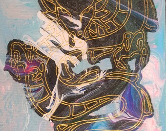 4X6 Canvas Dragon Acrylic Painting, Epoxy Resin Sealed