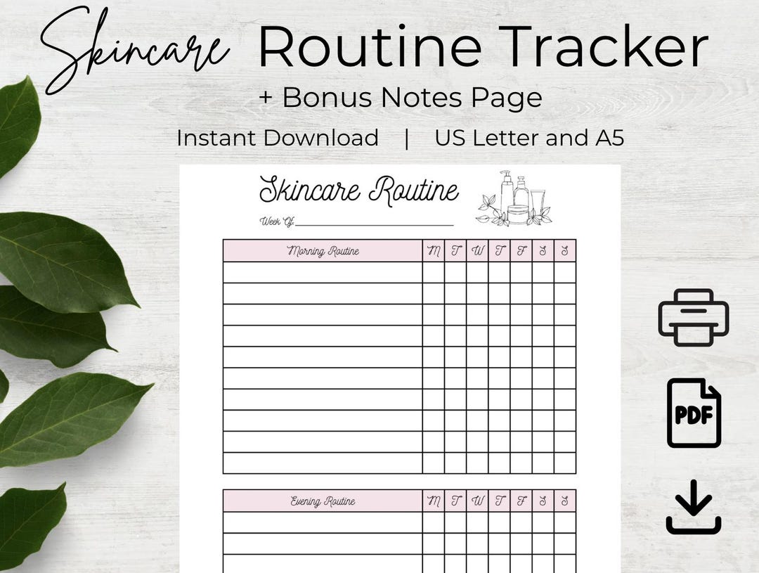 Skincare Routine Tracker | Includes a Bonus Notes Page | Daily Self ...