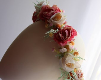 Pink Roses Floral crown, Roses hairpiece and wedding boutonniere, Wedding crown flower