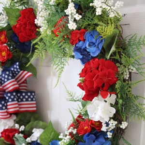 Patriotic wreath for front door, Red Blue and White home decor, 4th July wreath, American flag decor.