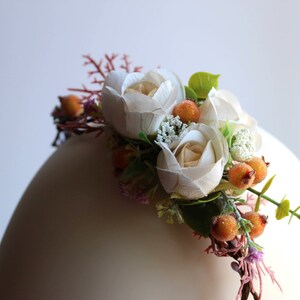 Handmade Cream Rose & Berry Crown: Floral Hairpiece