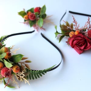 Fall Red Green berries crown, Wedding set red headband, Red Green forest headband with berries, Winter Christmas crown for women