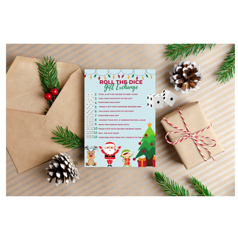 Roll the Dice Gift Exchange Game Rules, White Elephant, Christmas Game