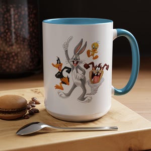 Looney Tunes Mug, Nostalgia Accent Cup, Vintage Cartoon Character, Bugs Bunny, Daffy Duck, Tweety Bird, Tazmanian Devi, Cartoon 11oz 15oz