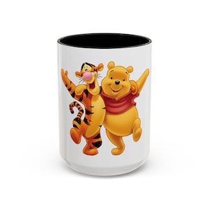 Tigger & Pooh Side Hugs Wraparound Mug, Nostalgia Accent Cup, Cartoon, Gender Reveal Mug, Vintage Cartoon Character, 11oz 15oz