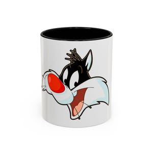 Klasyczny kubek do kawy Sylvester Face, klasyczny kubek z akcentem nostalgii, prezent dla miłośnika kreskówek, kubek ujawniający płeć, postać z kreskówki w stylu vintage, 11 uncji 15 uncji