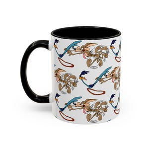 Wylie Coyote Road Runner Chase mok met groot patroon, nostalgie-accentkop, cartoon, mok gender Reveal, vintage stripfiguur, 11oz 15ozv