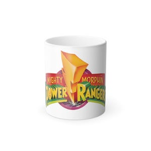 Color Morphing Mug - Mighty Morphin Power Ranger - Nostalgia Accent Cup, Vintage Cartoon Character, 11oz, Black to White, Cartoon Mug, Heat