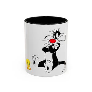 Sylvester & Tweety Classic. Kubek do kawy, kubek z akcentem nostalgii, kreskówka, kubek ujawniający płeć, postać z kreskówki vintage, 11 uncji 15 uncji