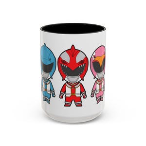 Power Rangers Nostalgia Accent Mug, Cartoon Character Cup, Vintage Lover Gift, Wraparound Design, 11oz 15oz Coffee Mug