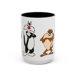Sylvester & Taz Classic Wraparound Mug, Nostalgia Accent Cup, Cartoon, Gender Reveal Mug, Vintage Cartoon Character, 11oz 15oz