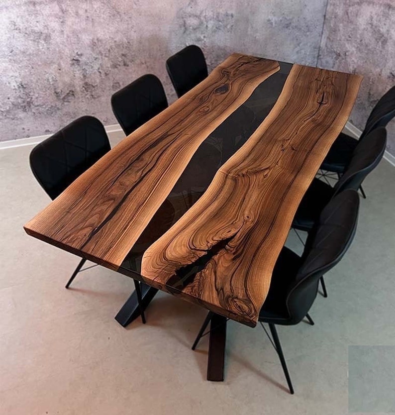 Live Edge Black Resin Dining Table, Epoxy Coffee Table, Epoxy Resin