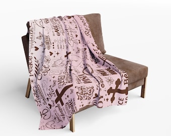 Faith Fleece Blanket: Pink Christian Throw with Bible Verses