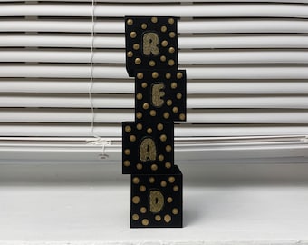Custom READ Letter Blocks | Wood Block Shelf Sign | Bookshelf Sign | Book Nook Decor | Classroom Decoration | Librarian Gift