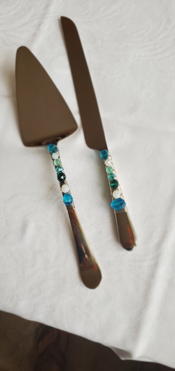 Jeweled Cake/pie Server With Cake Knife in Coastal Blue Etsy
