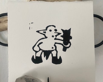 Fearsome Goblin -Linocut print