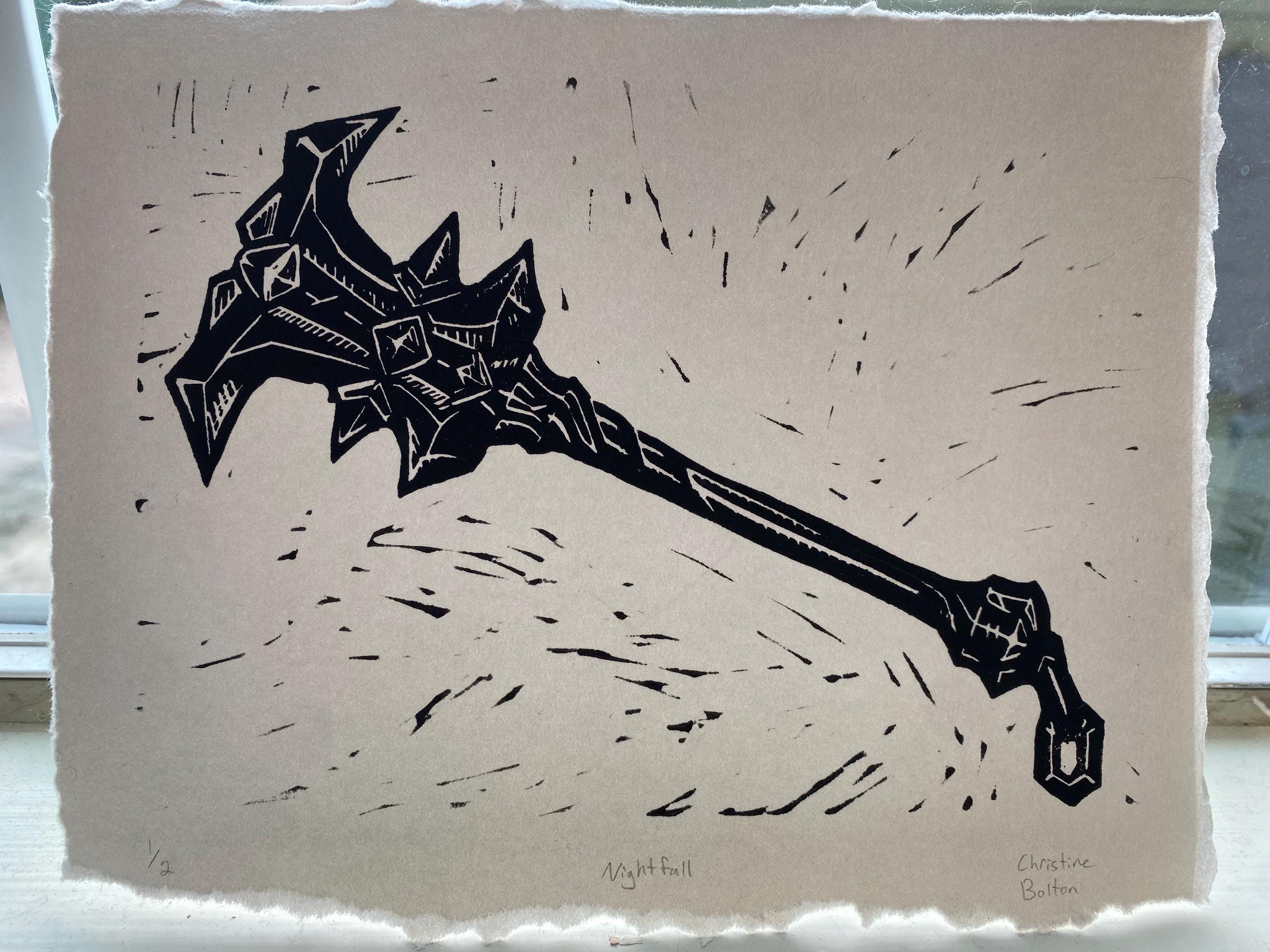 Nightfall - Mordekaisers’ Mace Lino Block Print