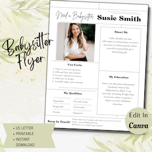 Editable babysitter flyer, childcare services, Community caretaker printable flyer, Small business template, Canva flyer