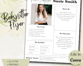 Folleto editable de niñera, servicios de cuidado infantil, folleto imprimible de cuidador comunitario, plantilla para pequeñas empresas, folleto de Canva