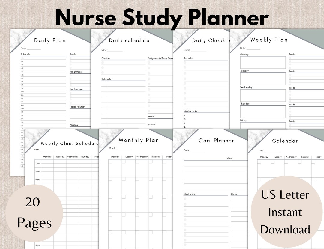 Printable Student Nurse Planner Academic Planner Collage Etsy