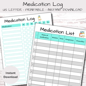 Medication Tracker, Medication Log, Medication Chart, Medication List