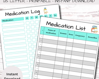 Medication Tracker, Medication Log, Medication Chart, Medication List