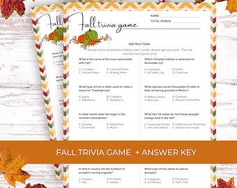 Fall Trivia Game, Autumn Trivia, Fall party games, Thanksgiving games, Fall classroom activities, Trivia questions, family game night