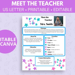 Editable Meet the Teacher template, Canva template, all about me template, back to school, school newsletter