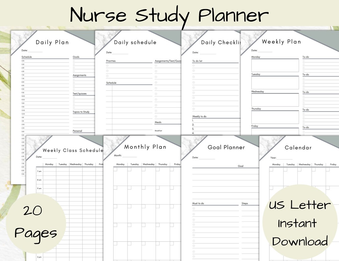 Printable Student Nurse Planner, Academic Planner, Collage Student