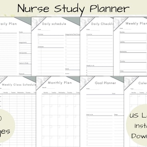 Afdrukbare student verpleegkundige planner, academische planner, collage studentenplanner, Amerikaanse brief, dagelijkse planner, maandelijkse planner