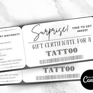 Tattoo cadeaubon bewerkbaar | Tattoo cadeaubon | Tattoo cadeaubon afdrukbaar | Elke gelegenheid | Ontvang een geïnkt cadeaubon | Verjaardagsbon