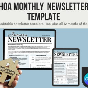 HOA newsletter template | Editable Neighborhood Newsletter | Monthly HOA Newsletter | Canva Template | Community Newsletter | Classroom News