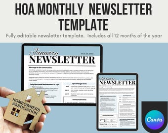 HOA newsletter template | Editable Neighborhood Newsletter | Monthly HOA Newsletter | Canva Template | Community Newsletter | Classroom News