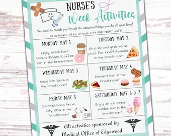 Editable Nurse Appreciation Flyer | Happy Nurses Week Thank You Gifts | Hospital Staff Weekly Planner | Editable Staff Invitation