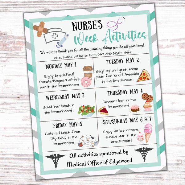 Editable Nurse Appreciation Flyer | Happy Nurses Week Thank You Gifts | Hospital Staff Weekly Planner | Editable Staff Invitation